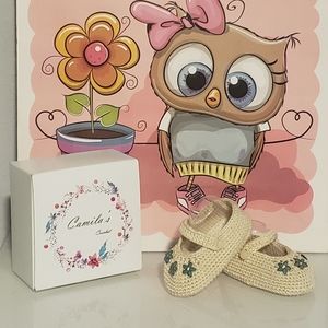 Hand made beige crochet mary janes